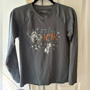 Run Disney Gray Long Sleeve V neck Shirt with Olaf and Sven 2019 10k